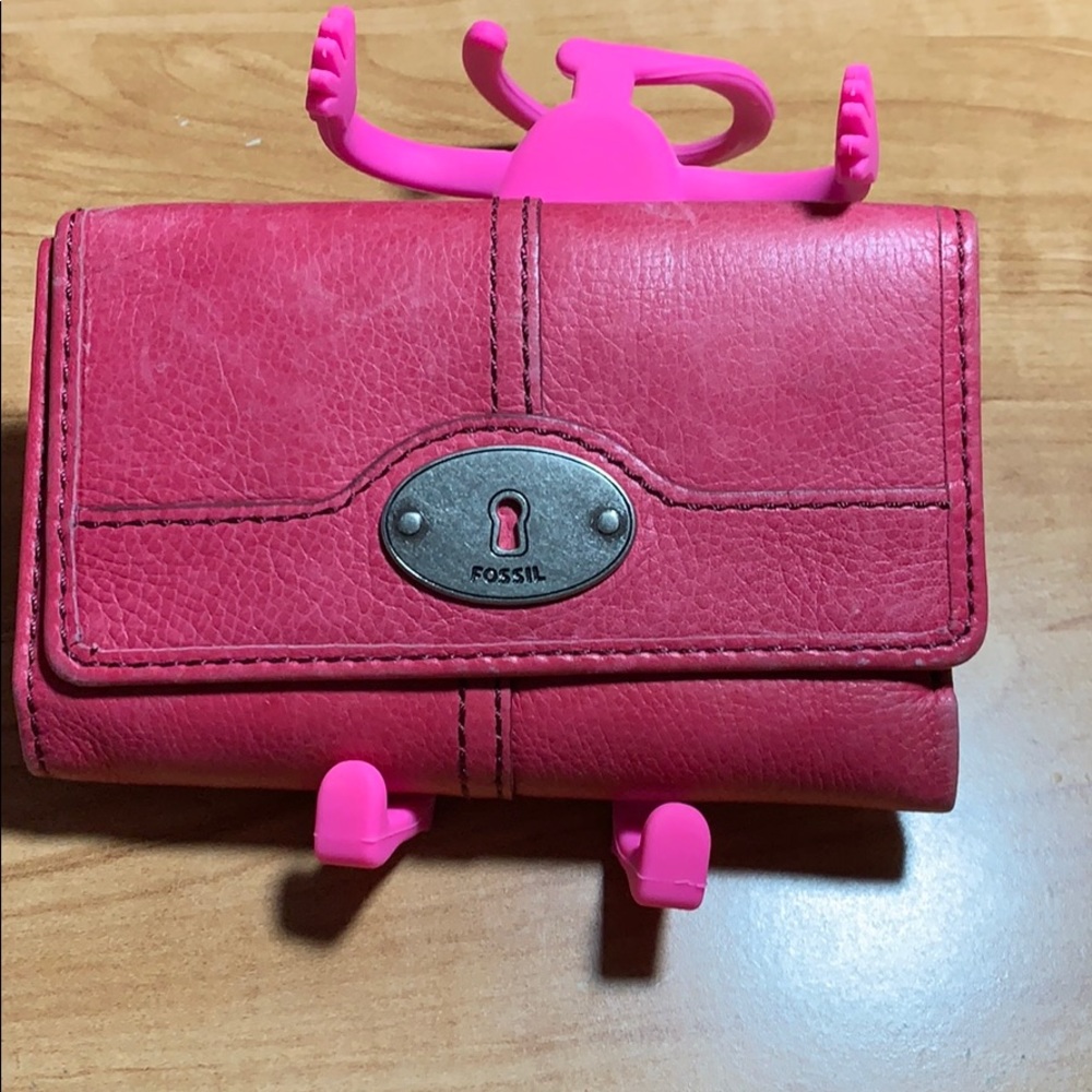 Fossil Pink leather trifold wallet